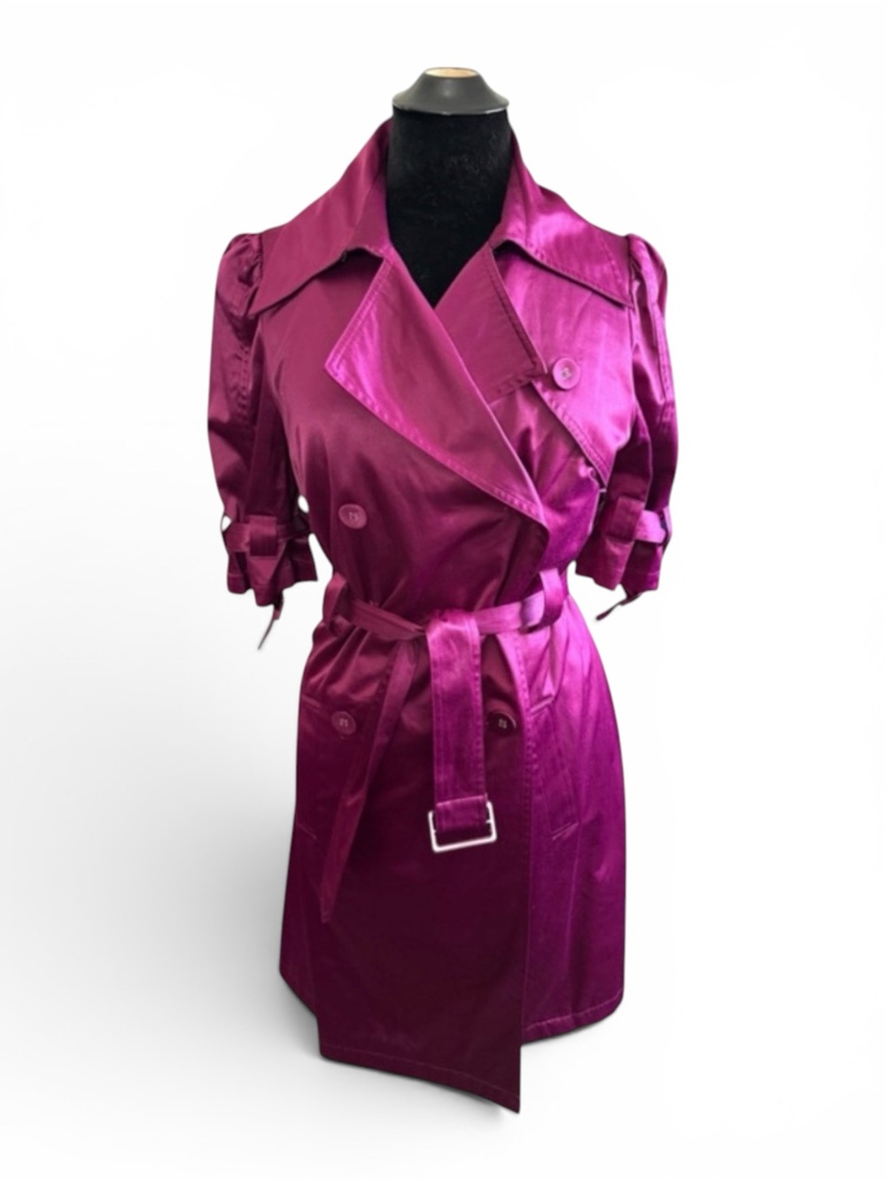Y2K ELLE Satin Short Sleeve Trench Coat